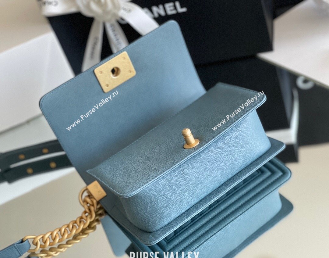 Chanel Original Grained Calfskin Small Boy Flap Bag Haze Blue 2023 Top Quality (MHE-23102507)