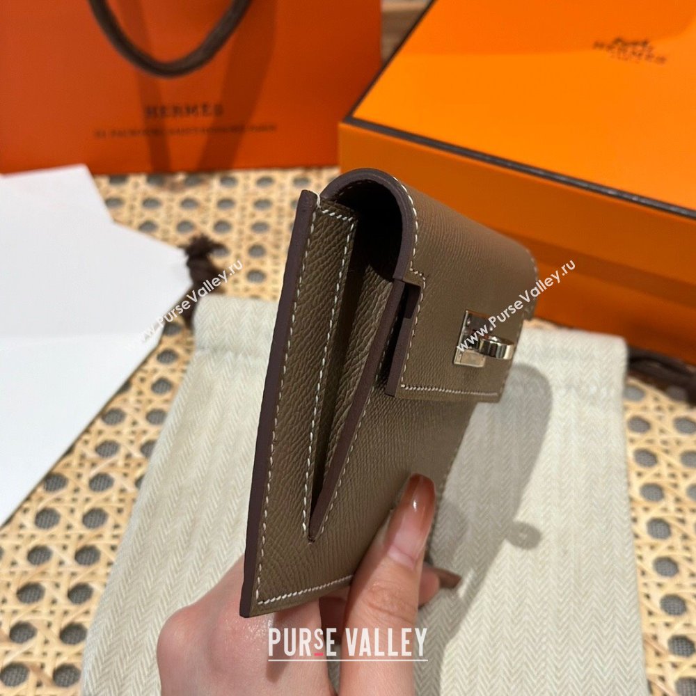 Hermes Kelly Pocket Compact Wallet in Epsom Leather Etoupe/Silver 2024（Handmade） (XX-241030012)