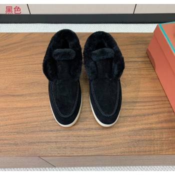 Loro Piana Open Walk Ankle Boots in Suede and Wool Fur Black 2025 LP101102 (HH-251211023)