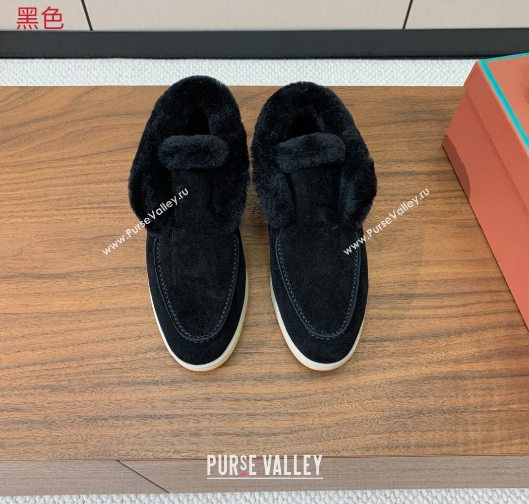 Loro Piana Open Walk Ankle Boots in Suede and Wool Fur Black 2025 LP101102 (HH-251211023)