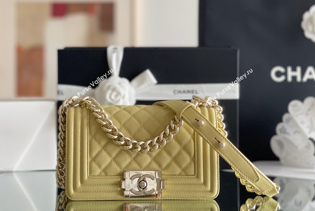 Chanel Original Grained Calfskin Small Boy Flap Bag Light Gold/Yellow 2023 Top Quality (MHE-23102508)