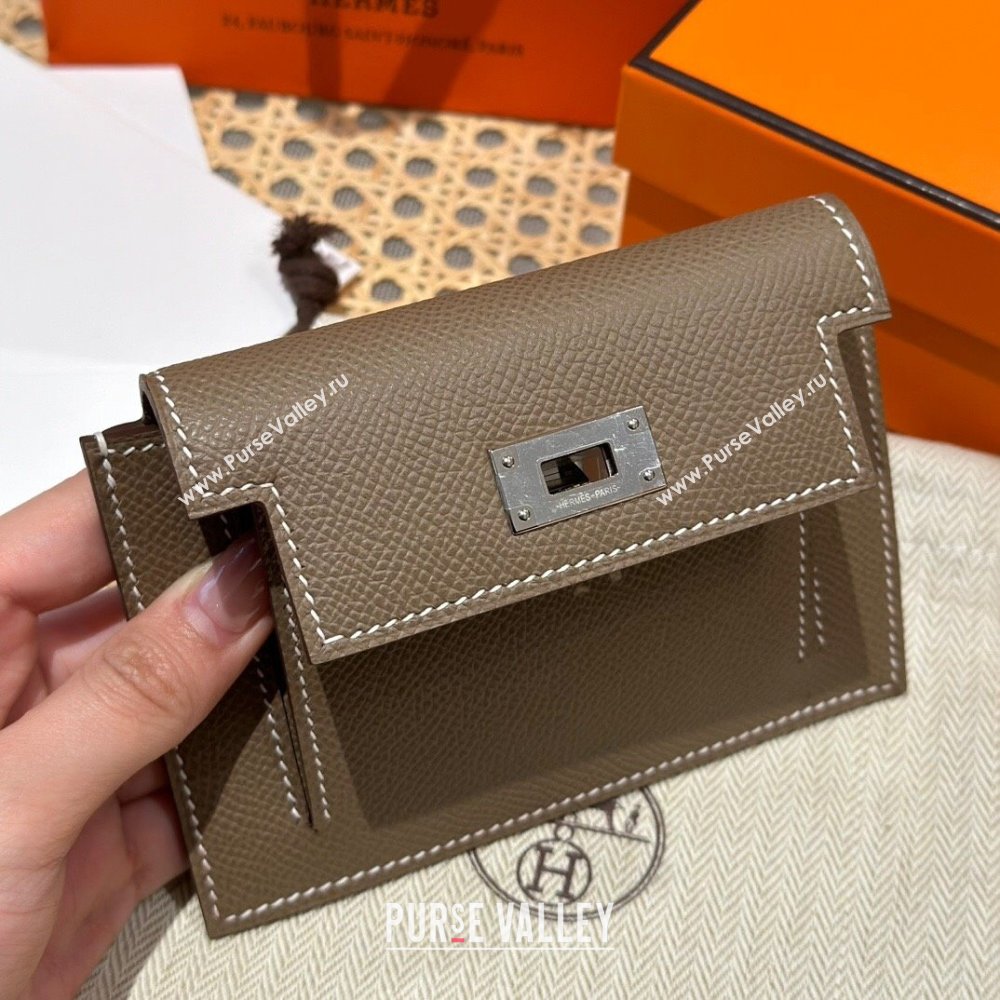 Hermes Kelly Pocket Compact Wallet in Epsom Leather Etoupe/Silver 2024（Handmade） (XX-241030012)