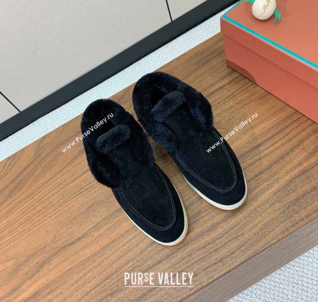 Loro Piana Open Walk Ankle Boots in Suede and Wool Fur Black 2025 LP101102 (HH-251211023)