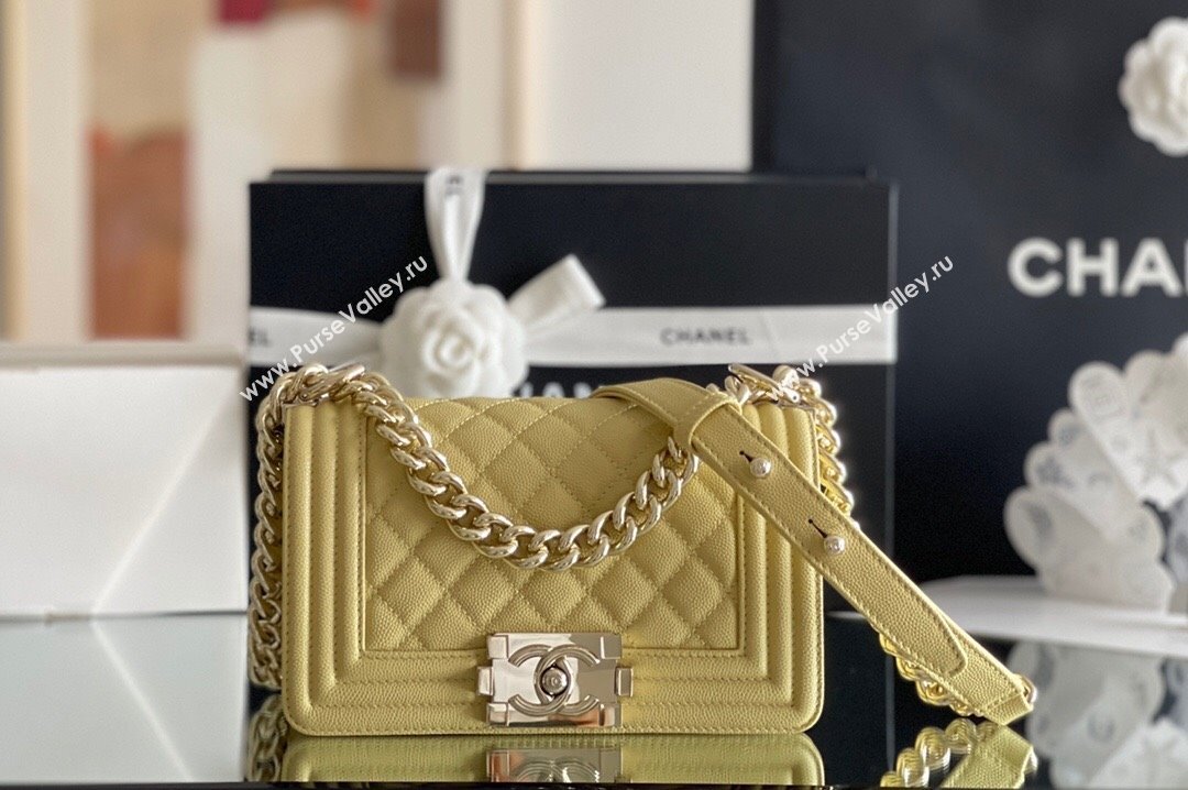 Chanel Original Grained Calfskin Small Boy Flap Bag Light Gold/Yellow 2023 Top Quality (MHE-23102508)