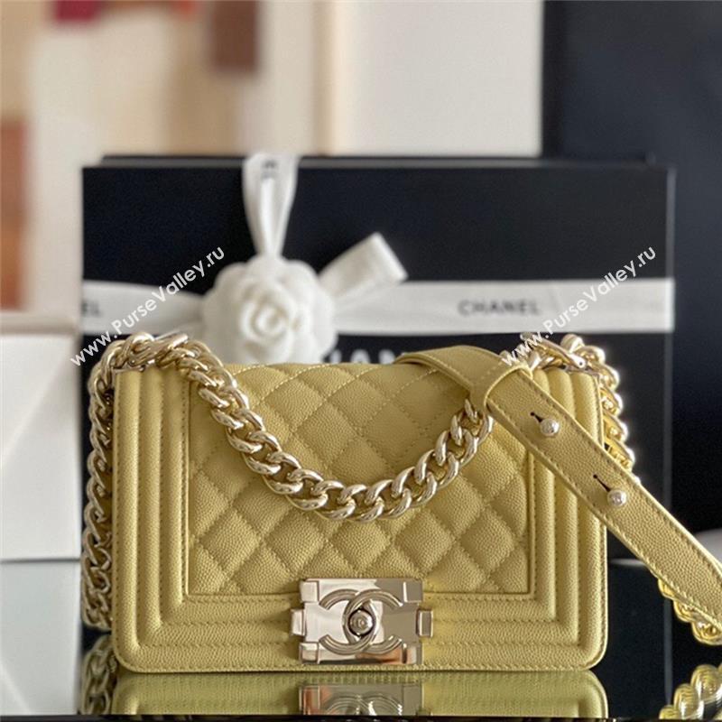 Chanel Original Grained Calfskin Small Boy Flap Bag Light Gold/Yellow 2023 Top Quality (MHE-23102508)