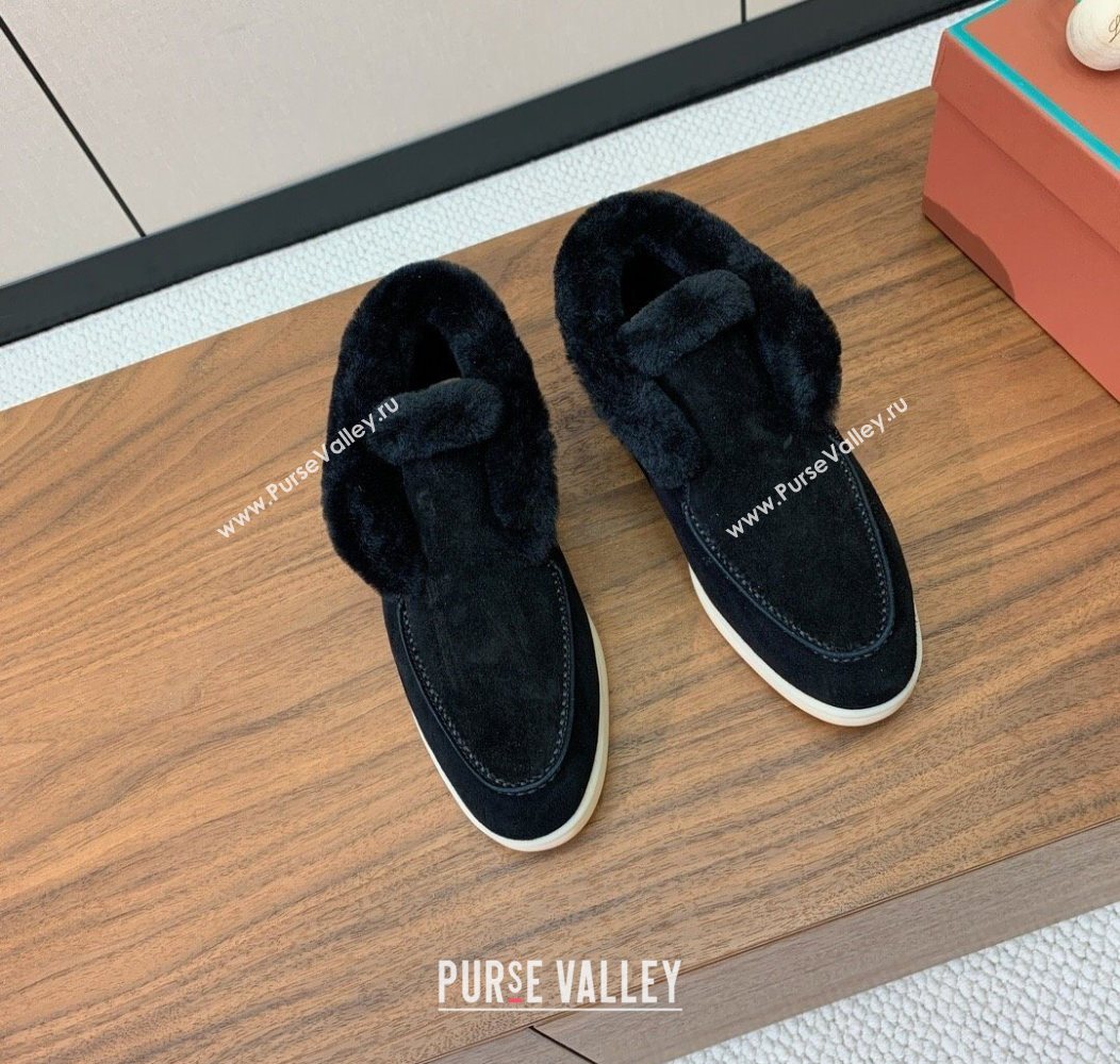 Loro Piana Open Walk Ankle Boots in Suede and Wool Fur Black 2025 LP101102 (HH-251211023)