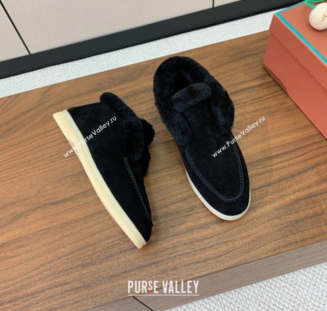 Loro Piana Open Walk Ankle Boots in Suede and Wool Fur Black 2025 LP101102 (HH-251211023)