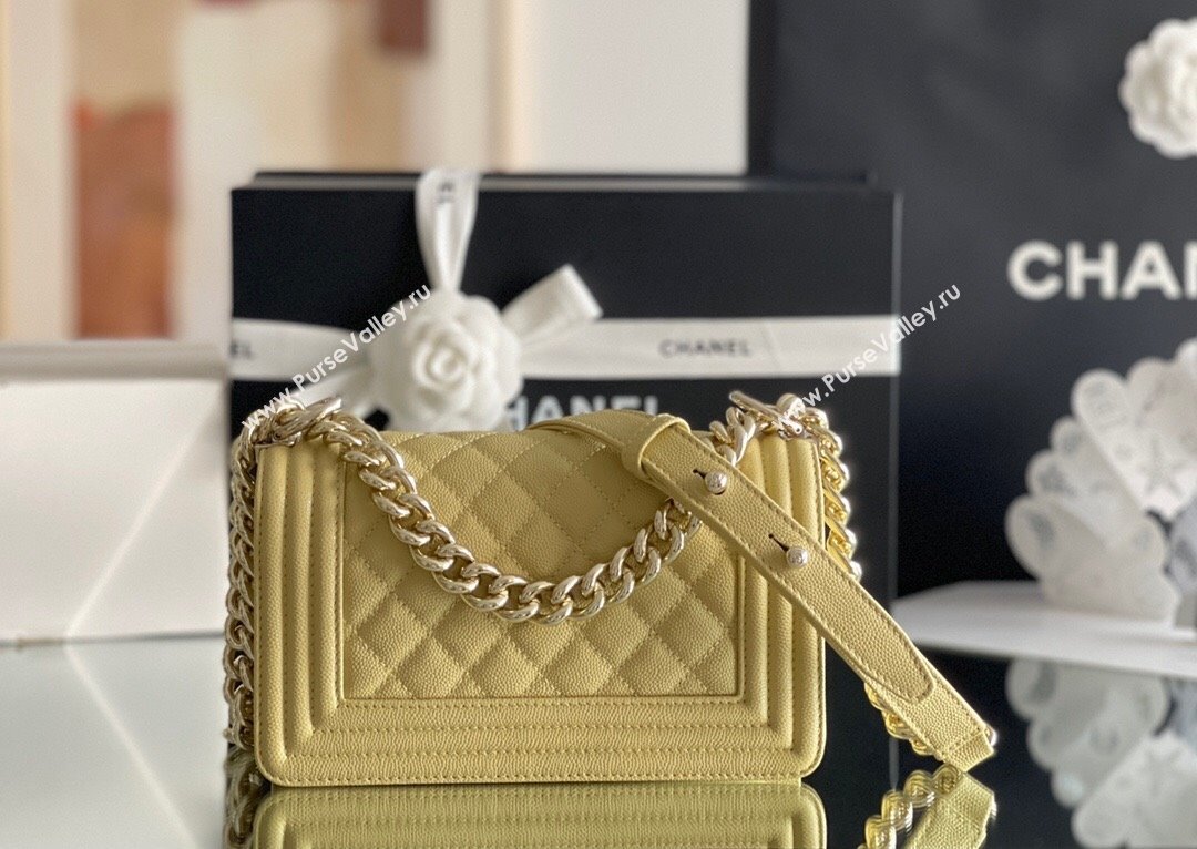 Chanel Original Grained Calfskin Small Boy Flap Bag Light Gold/Yellow 2023 Top Quality (MHE-23102508)