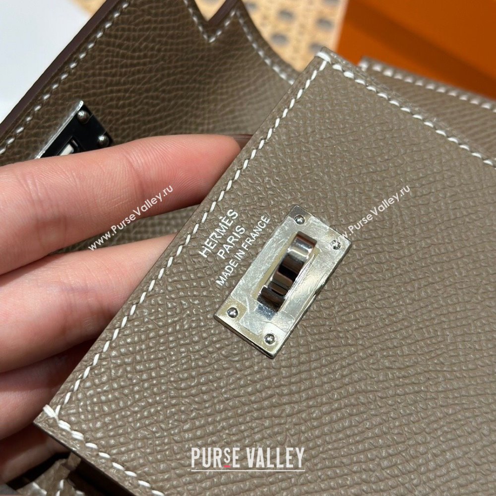 Hermes Kelly Pocket Compact Wallet in Epsom Leather Etoupe/Silver 2024（Handmade） (XX-241030012)