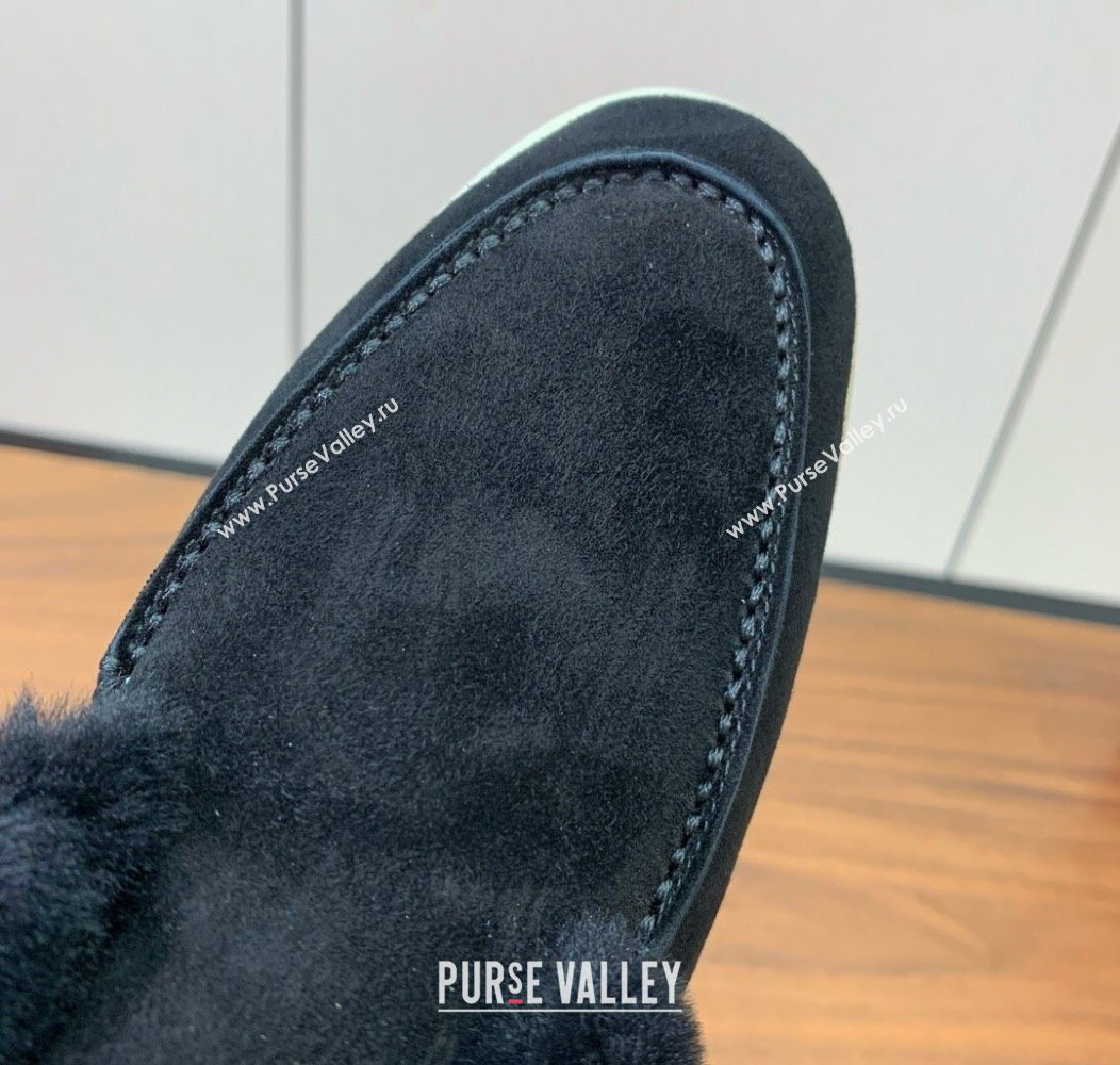 Loro Piana Open Walk Ankle Boots in Suede and Wool Fur Black 2025 LP101102 (HH-251211023)