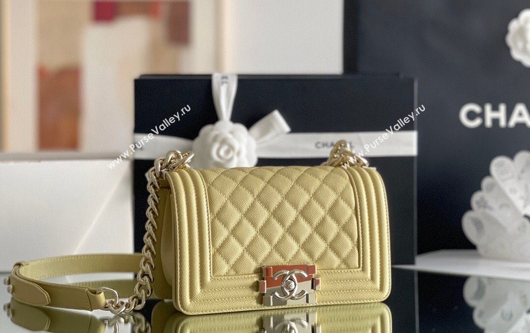 Chanel Original Grained Calfskin Small Boy Flap Bag Light Gold/Yellow 2023 Top Quality (MHE-23102508)