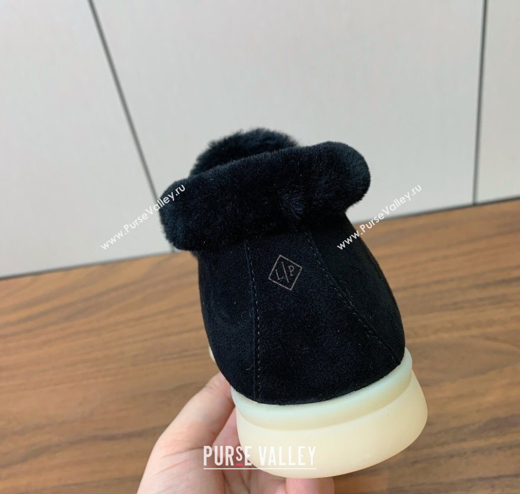 Loro Piana Open Walk Ankle Boots in Suede and Wool Fur Black 2025 LP101102 (HH-251211023)