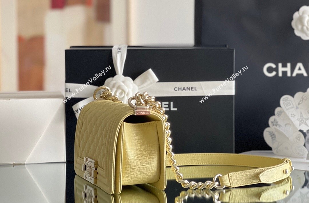 Chanel Original Grained Calfskin Small Boy Flap Bag Light Gold/Yellow 2023 Top Quality (MHE-23102508)