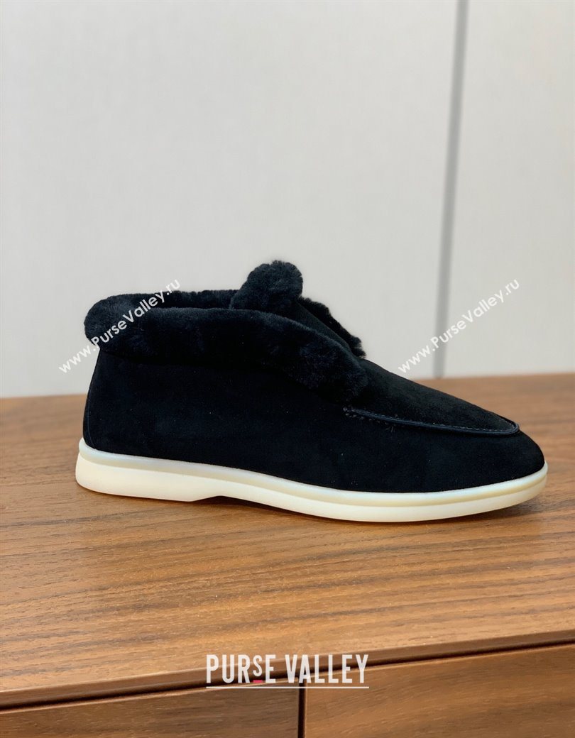 Loro Piana Open Walk Ankle Boots in Suede and Wool Fur Black 2025 LP101102 (HH-251211023)