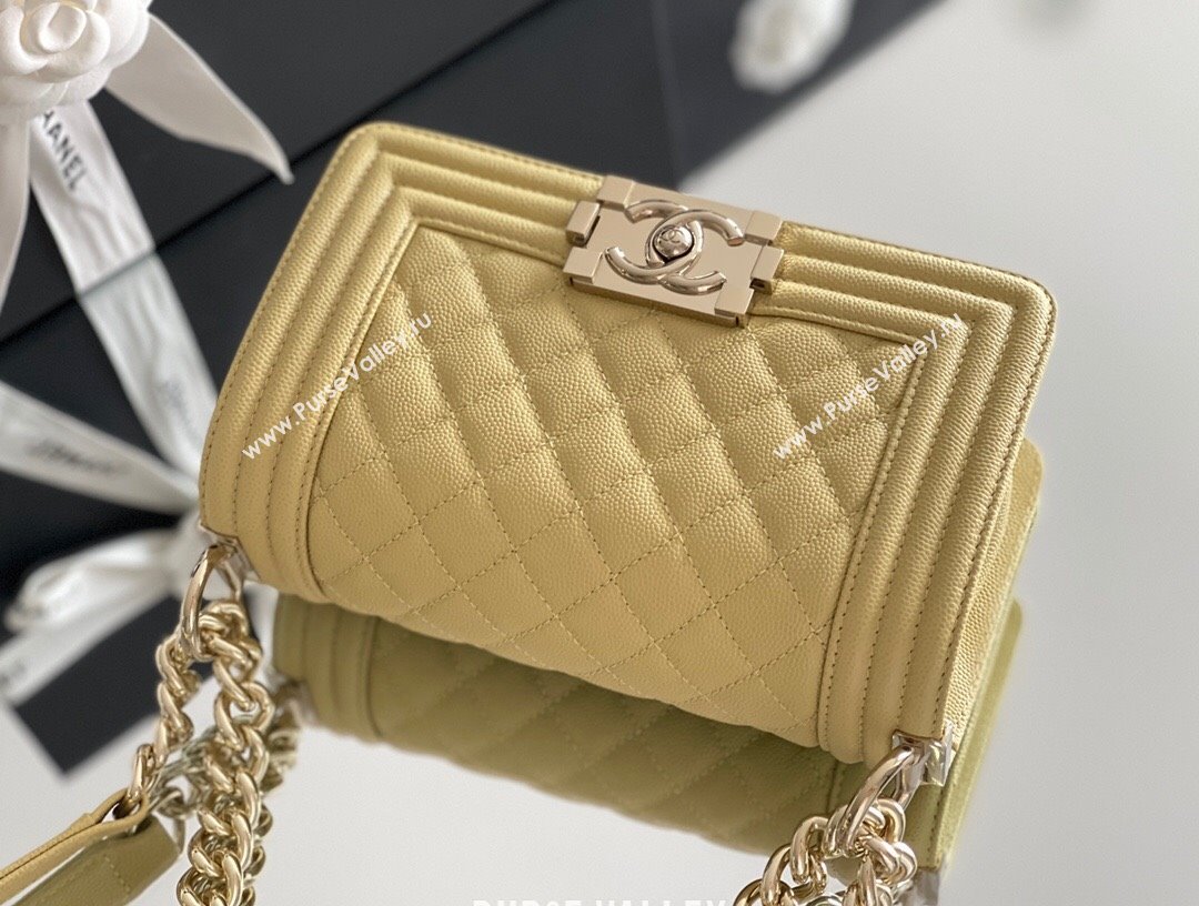 Chanel Original Grained Calfskin Small Boy Flap Bag Light Gold/Yellow 2023 Top Quality (MHE-23102508)