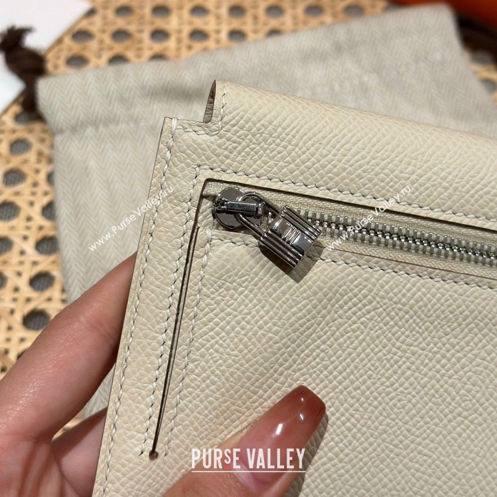 Hermes Kelly Pocket Compact Wallet in Epsom Leather Milk Shake White/Silver 2024（Handmade） (XX-241030015)