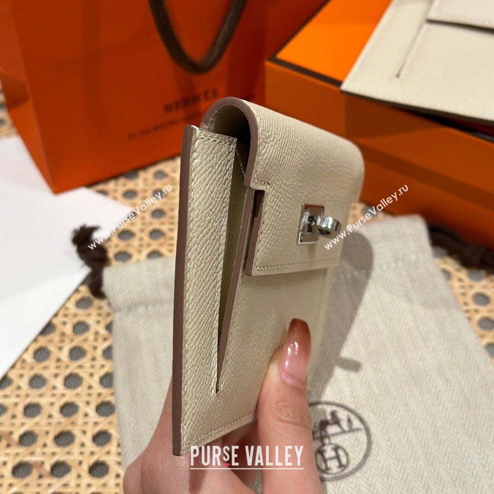 Hermes Kelly Pocket Compact Wallet in Epsom Leather Milk Shake White/Silver 2024（Handmade） (XX-241030015)