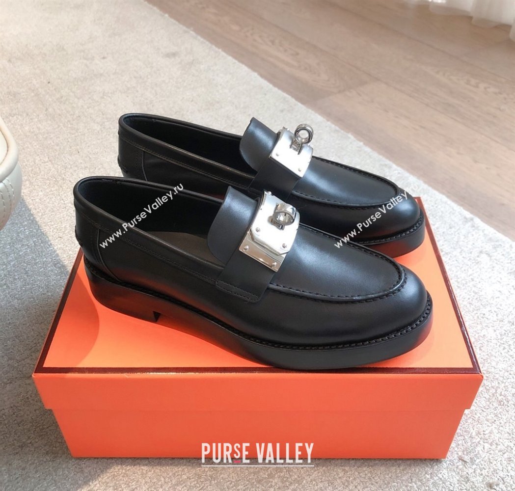 Hermes Hot Loafers in Calfskin with Oversized Kelly Buckle Black Leather 2025 (XC-250226083)