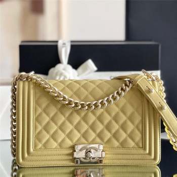 Chanel Original Grained Calfskin Medium Boy Flap Bag Light Gold/Yellow 2023 Top Quality (MHE-23102509)