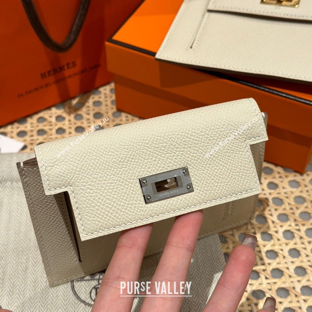 Hermes Kelly Pocket Compact Wallet in Epsom Leather Milk Shake White/Silver 2024（Handmade） (XX-241030015)