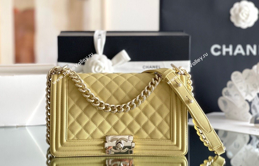 Chanel Original Grained Calfskin Medium Boy Flap Bag Light Gold/Yellow 2023 Top Quality (MHE-23102509)