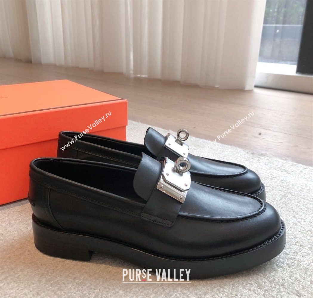 Hermes Hot Loafers in Calfskin with Oversized Kelly Buckle Black Leather 2025 (XC-250226083)