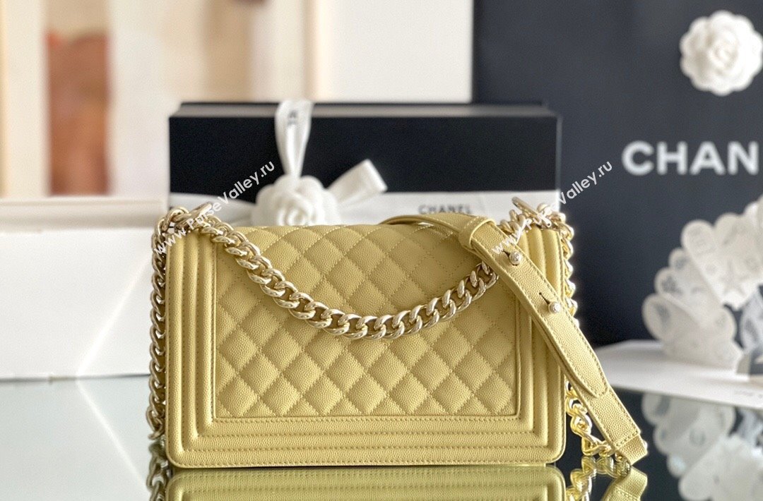 Chanel Original Grained Calfskin Medium Boy Flap Bag Light Gold/Yellow 2023 Top Quality (MHE-23102509)