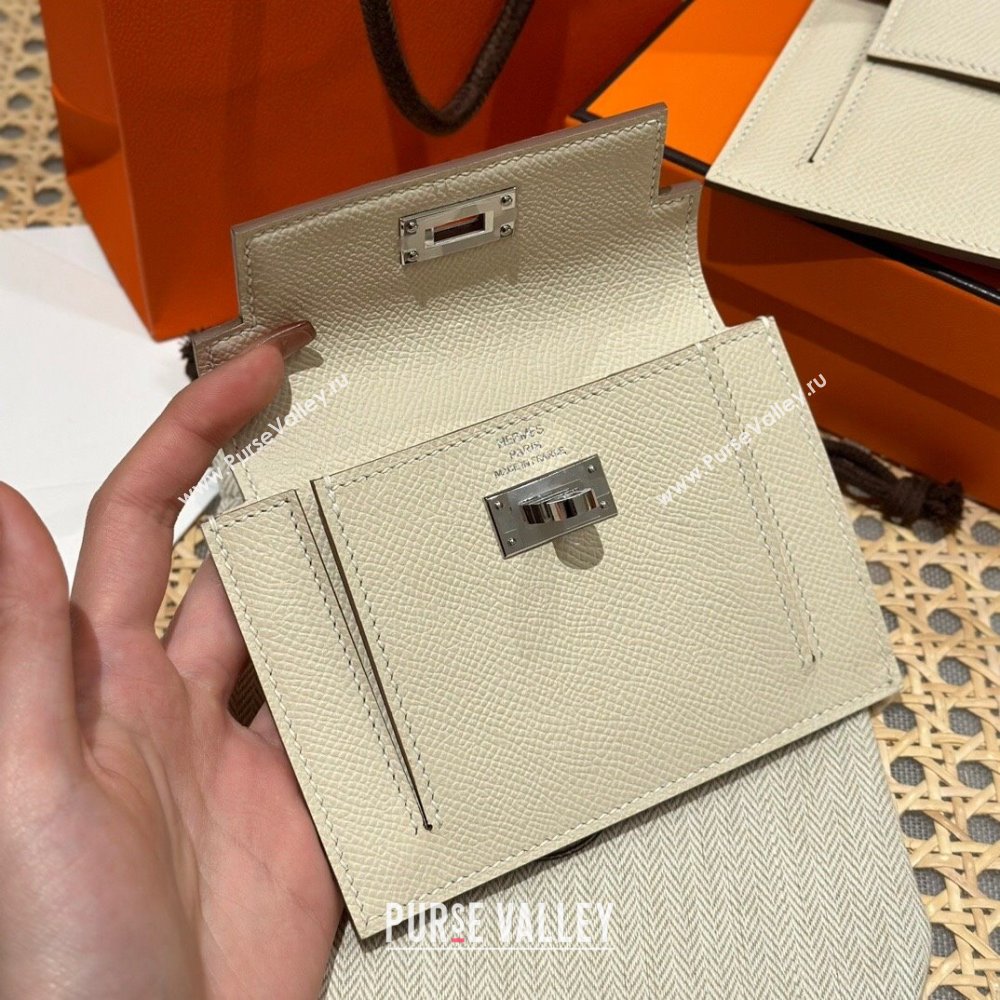 Hermes Kelly Pocket Compact Wallet in Epsom Leather Milk Shake White/Silver 2024（Handmade） (XX-241030015)