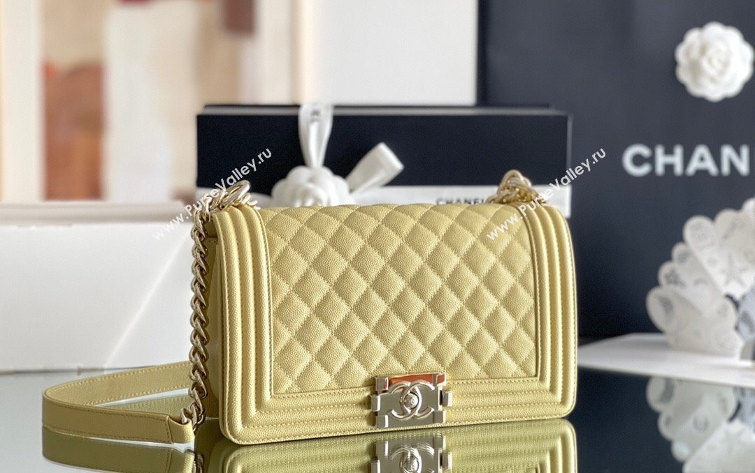 Chanel Original Grained Calfskin Medium Boy Flap Bag Light Gold/Yellow 2023 Top Quality (MHE-23102509)