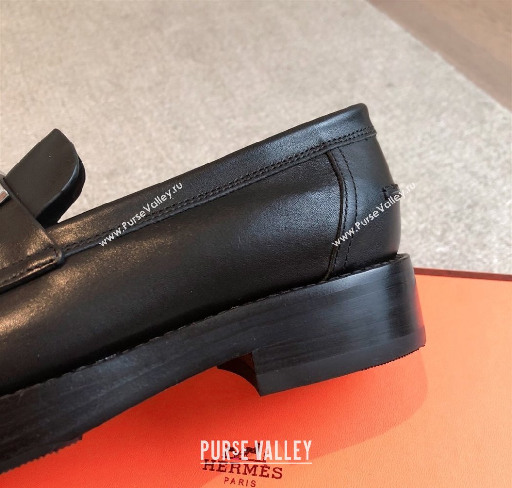 Hermes Hot Loafers in Calfskin with Oversized Kelly Buckle Black Leather 2025 (XC-250226083)