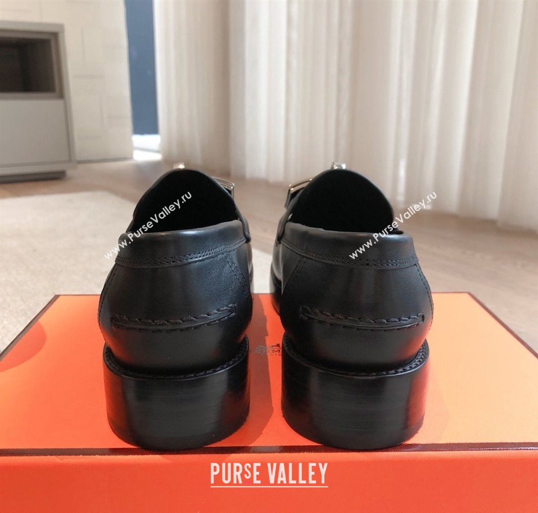 Hermes Hot Loafers in Calfskin with Oversized Kelly Buckle Black Leather 2025 (XC-250226083)