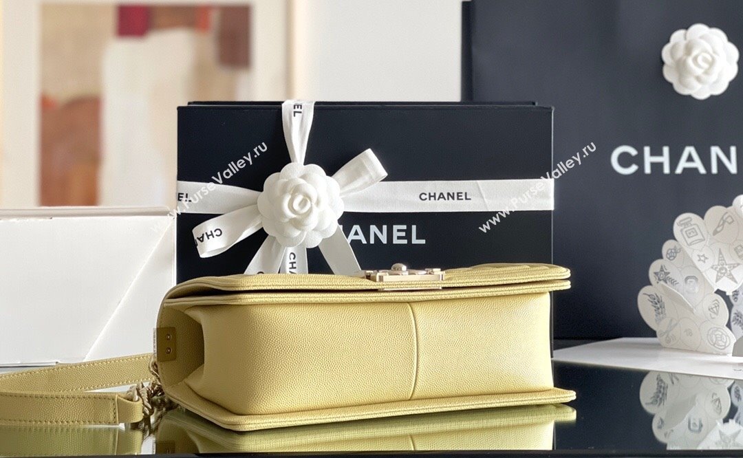 Chanel Original Grained Calfskin Medium Boy Flap Bag Light Gold/Yellow 2023 Top Quality (MHE-23102509)