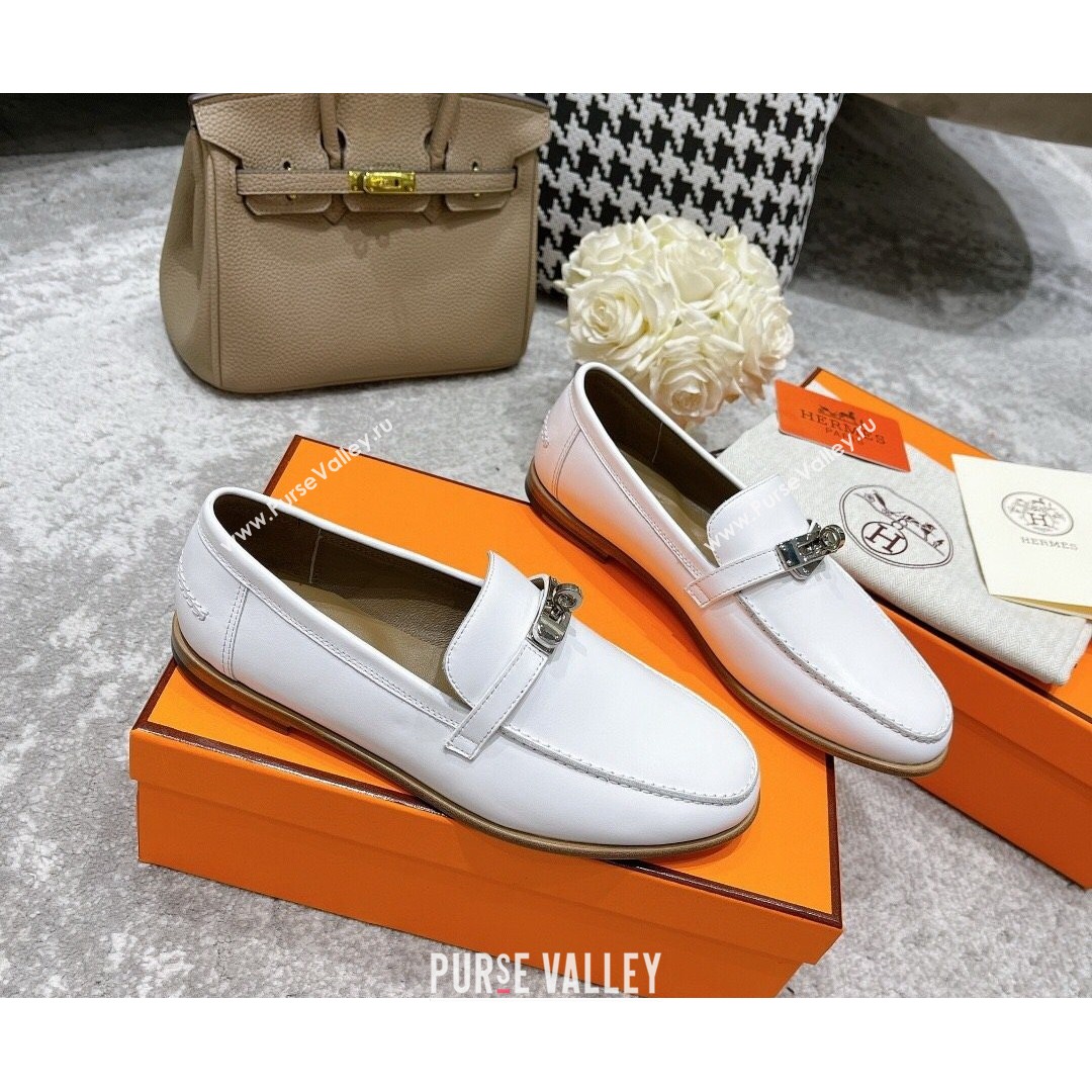 Hermes Mocasini Calfskin Loafers White 2021 (MD-21081105)