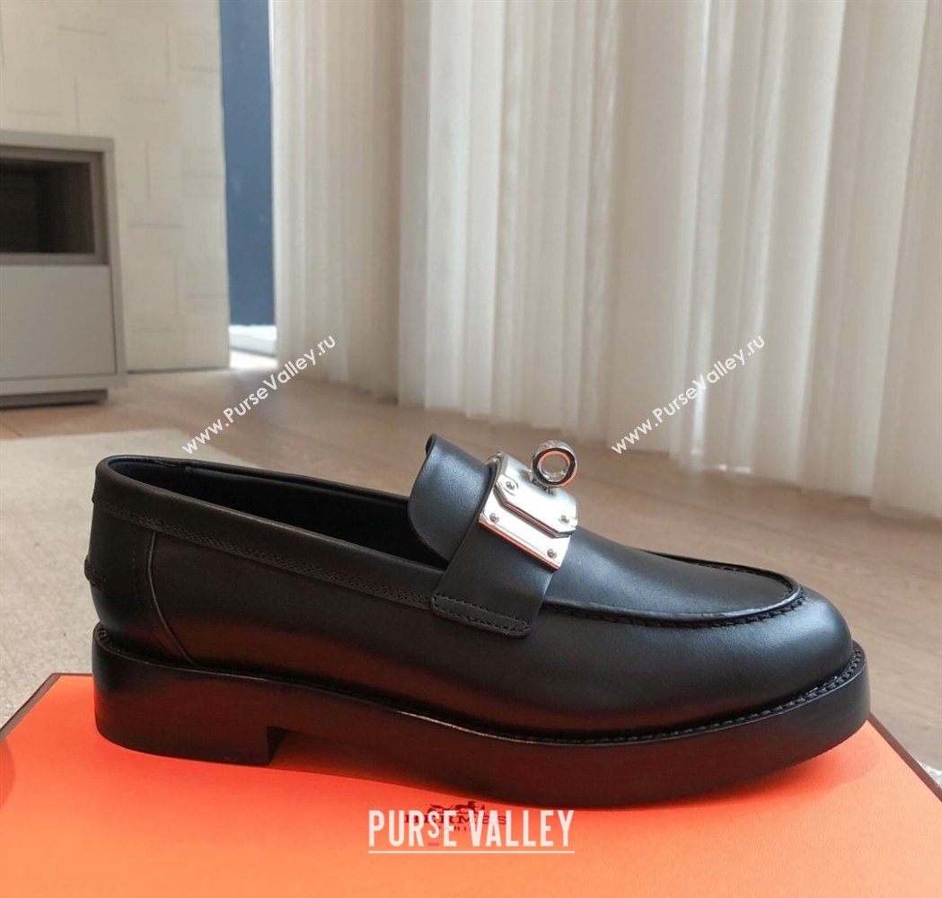 Hermes Hot Loafers in Calfskin with Oversized Kelly Buckle Black Leather 2025 (XC-250226083)