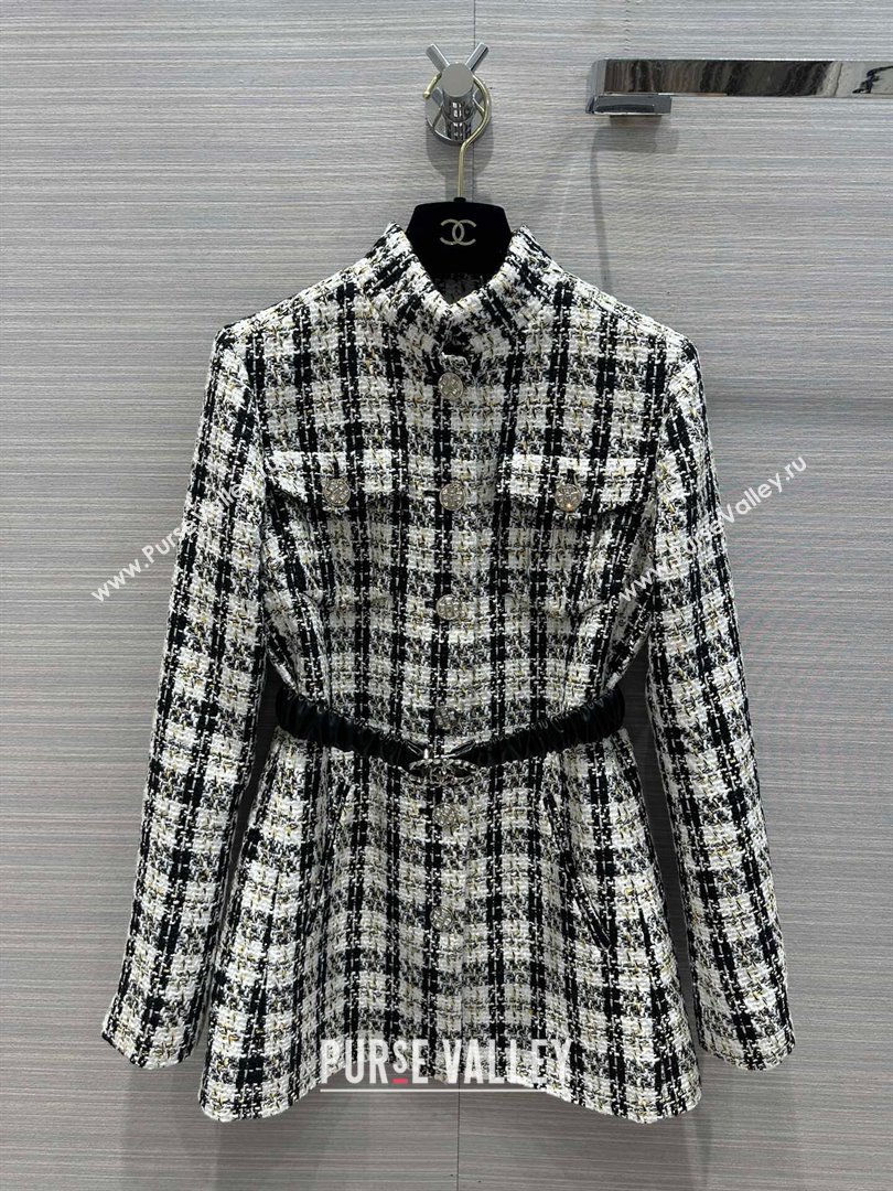 Chanel Tweed Jacket with Belt CH110922 Black/White 2023 (Q-23110922)