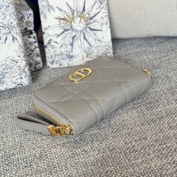 Dior Caro Compact Zipped Wallet in Cannage Calfskin Grey 2024 (DMZ-24020219)