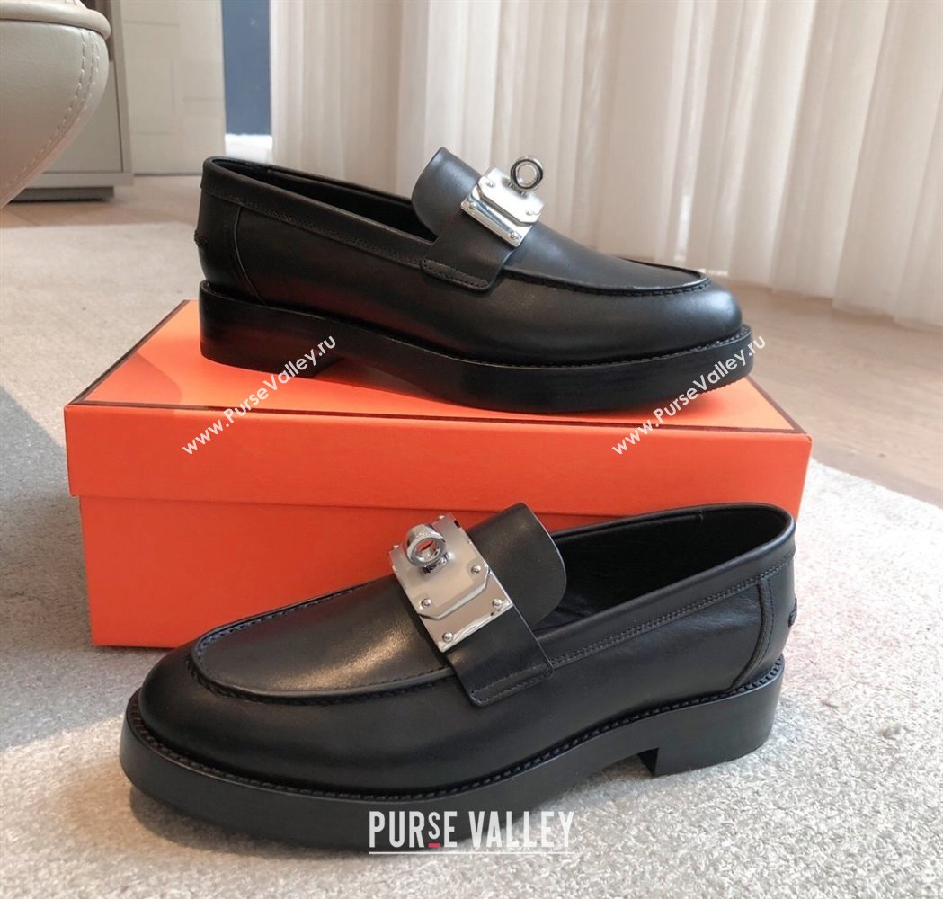 Hermes Hot Loafers in Calfskin with Oversized Kelly Buckle Black Leather 2025 (XC-250226083)