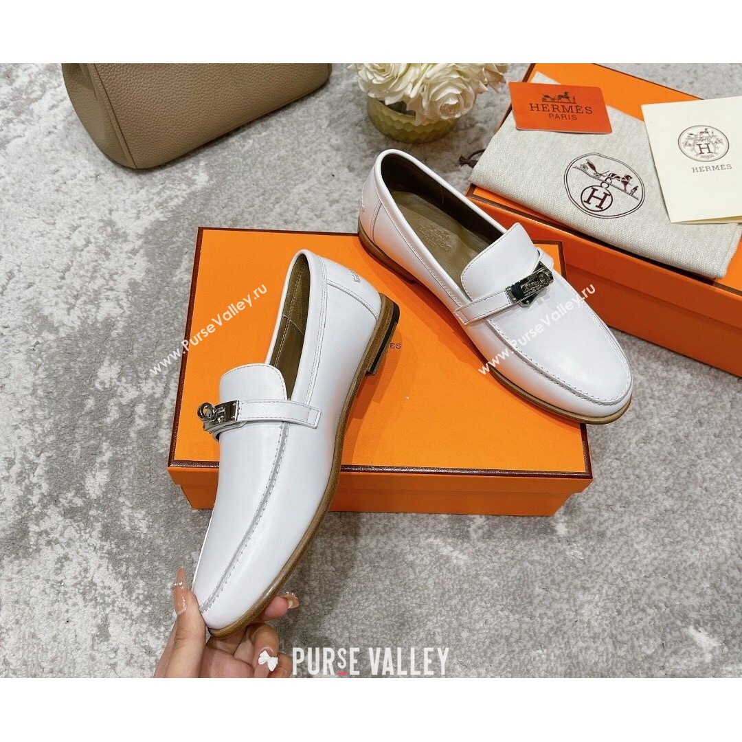 Hermes Mocasini Calfskin Loafers White 2021 (MD-21081105)