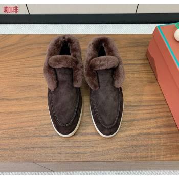 Loro Piana Open Walk Ankle Boots in Suede and Wool Fur Coffee Brown 2025 LP101102 (HH-251211025)