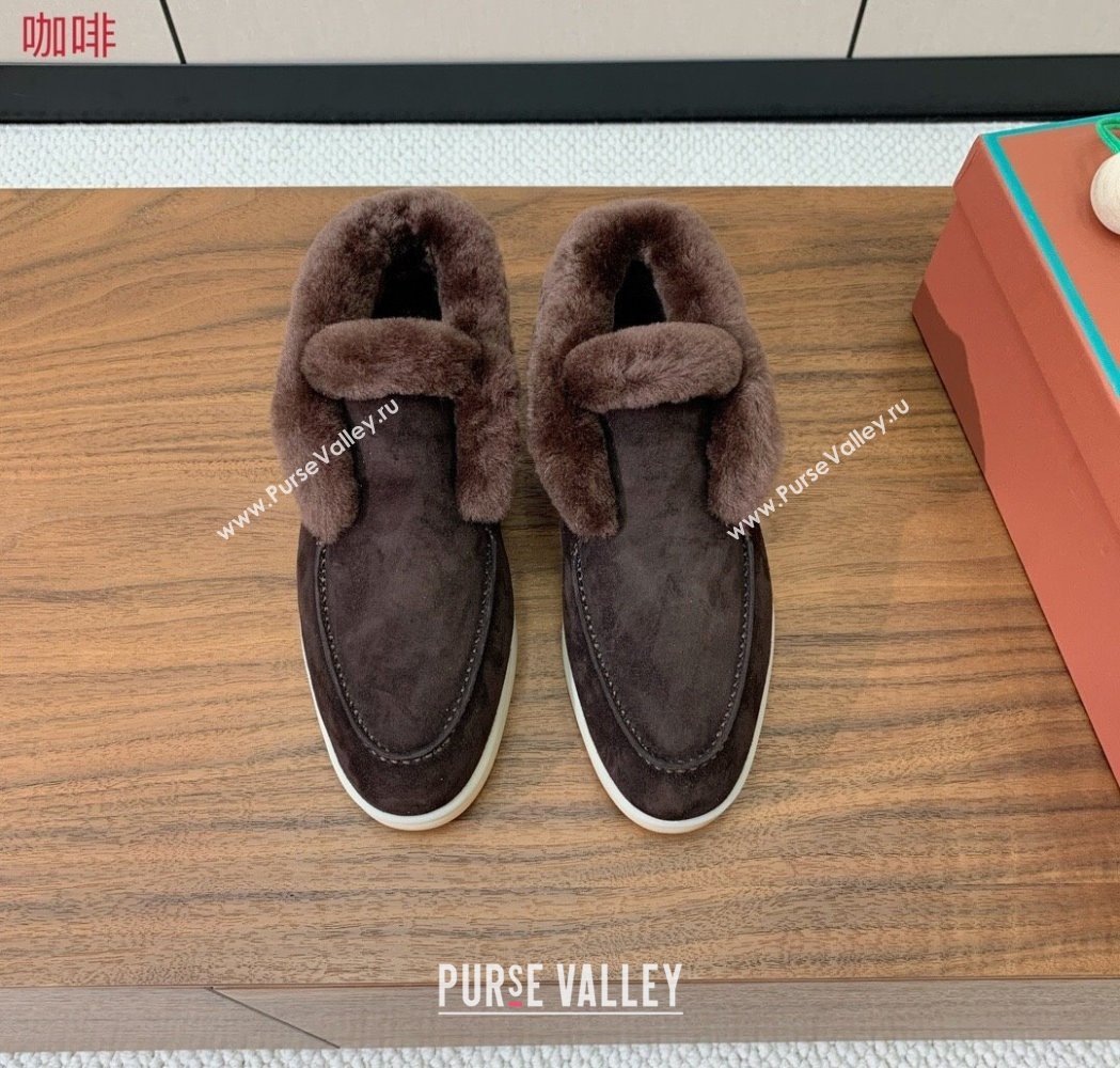 Loro Piana Open Walk Ankle Boots in Suede and Wool Fur Coffee Brown 2025 LP101102 (HH-251211025)