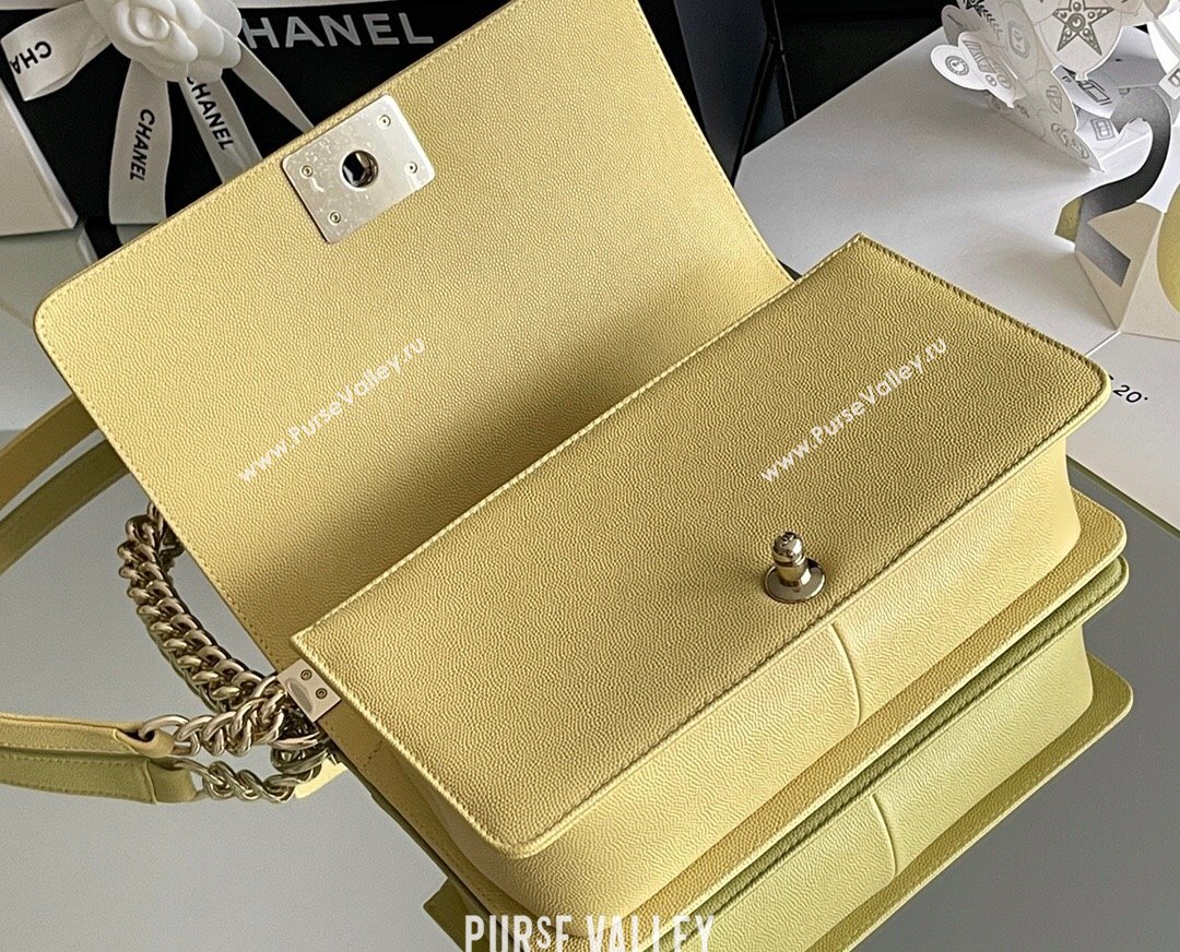 Chanel Original Grained Calfskin Medium Boy Flap Bag Light Gold/Yellow 2023 Top Quality (MHE-23102509)