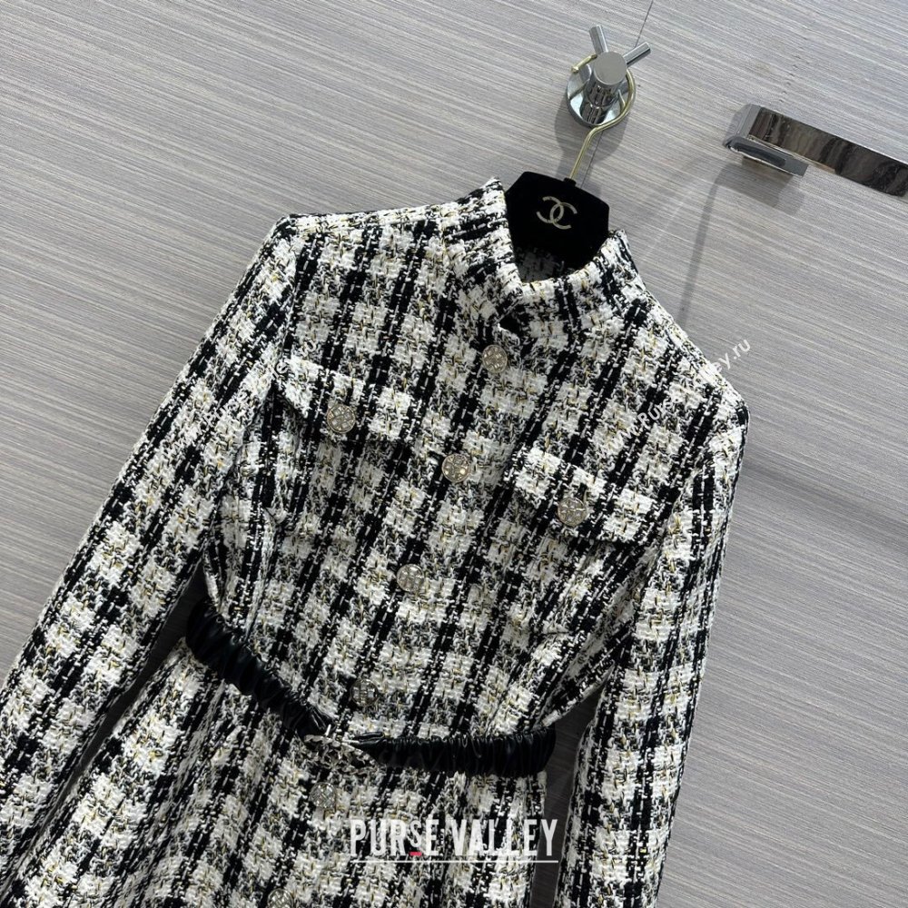 Chanel Tweed Jacket with Belt CH110922 Black/White 2023 (Q-23110922)