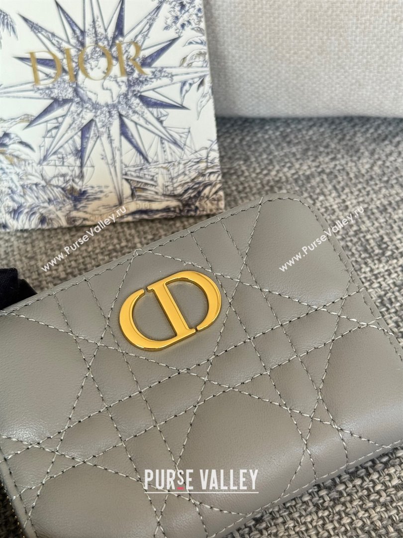 Dior Caro Compact Zipped Wallet in Cannage Calfskin Grey 2024 (DMZ-24020219)