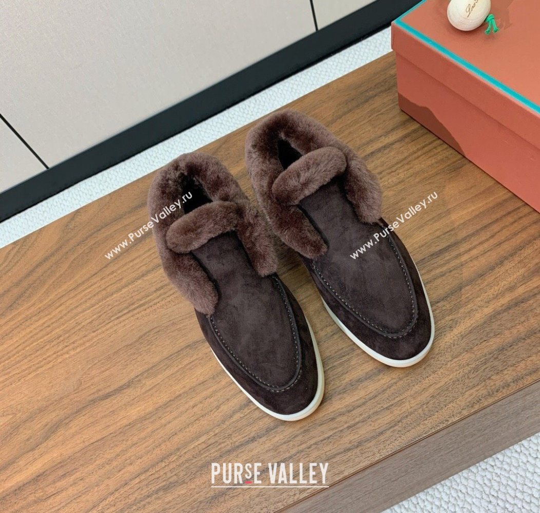 Loro Piana Open Walk Ankle Boots in Suede and Wool Fur Coffee Brown 2025 LP101102 (HH-251211025)