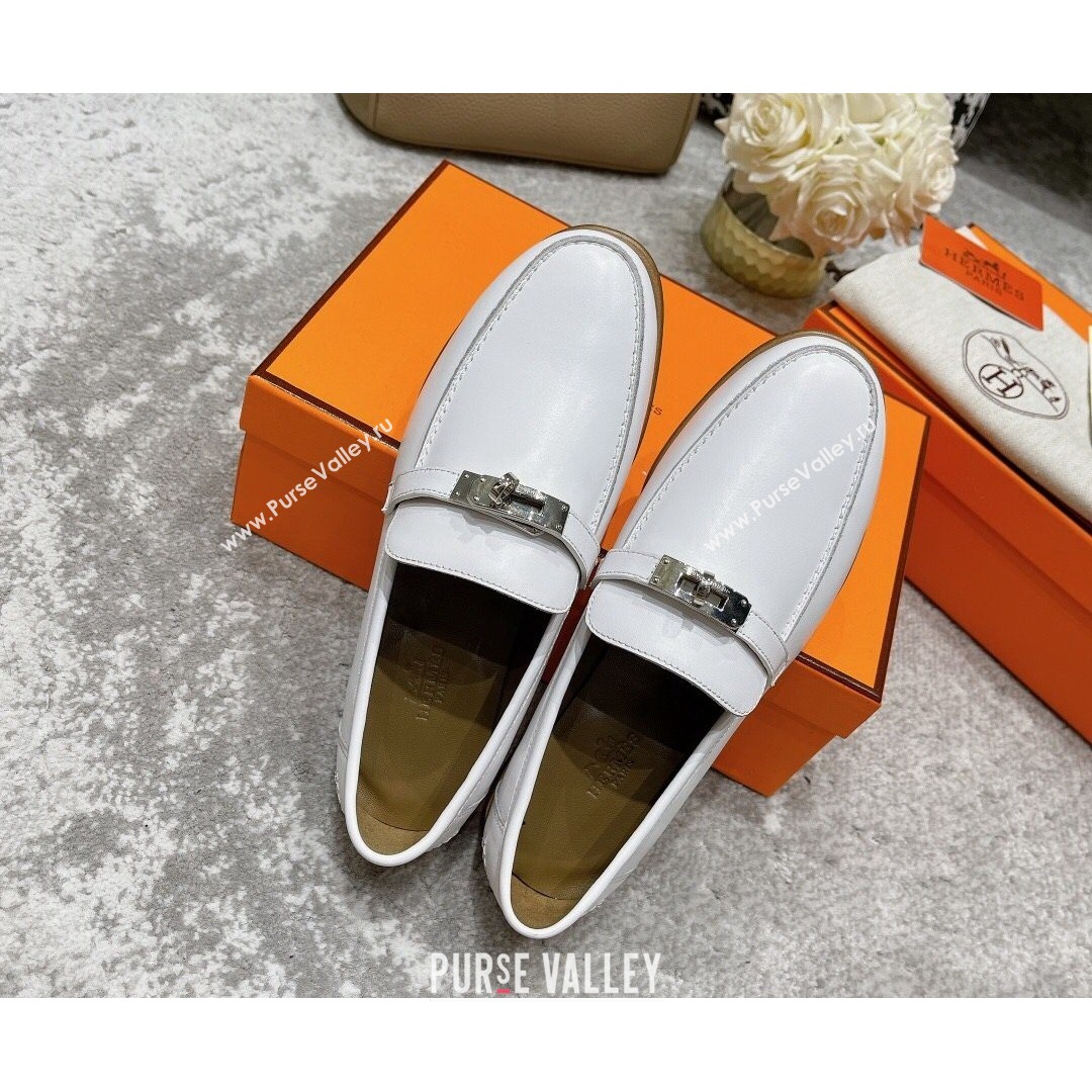 Hermes Mocasini Calfskin Loafers White 2021 (MD-21081105)