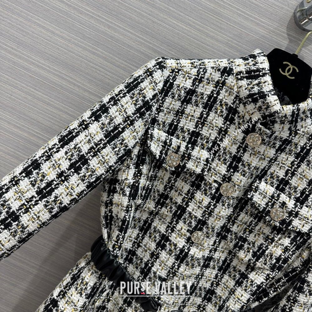 Chanel Tweed Jacket with Belt CH110922 Black/White 2023 (Q-23110922)