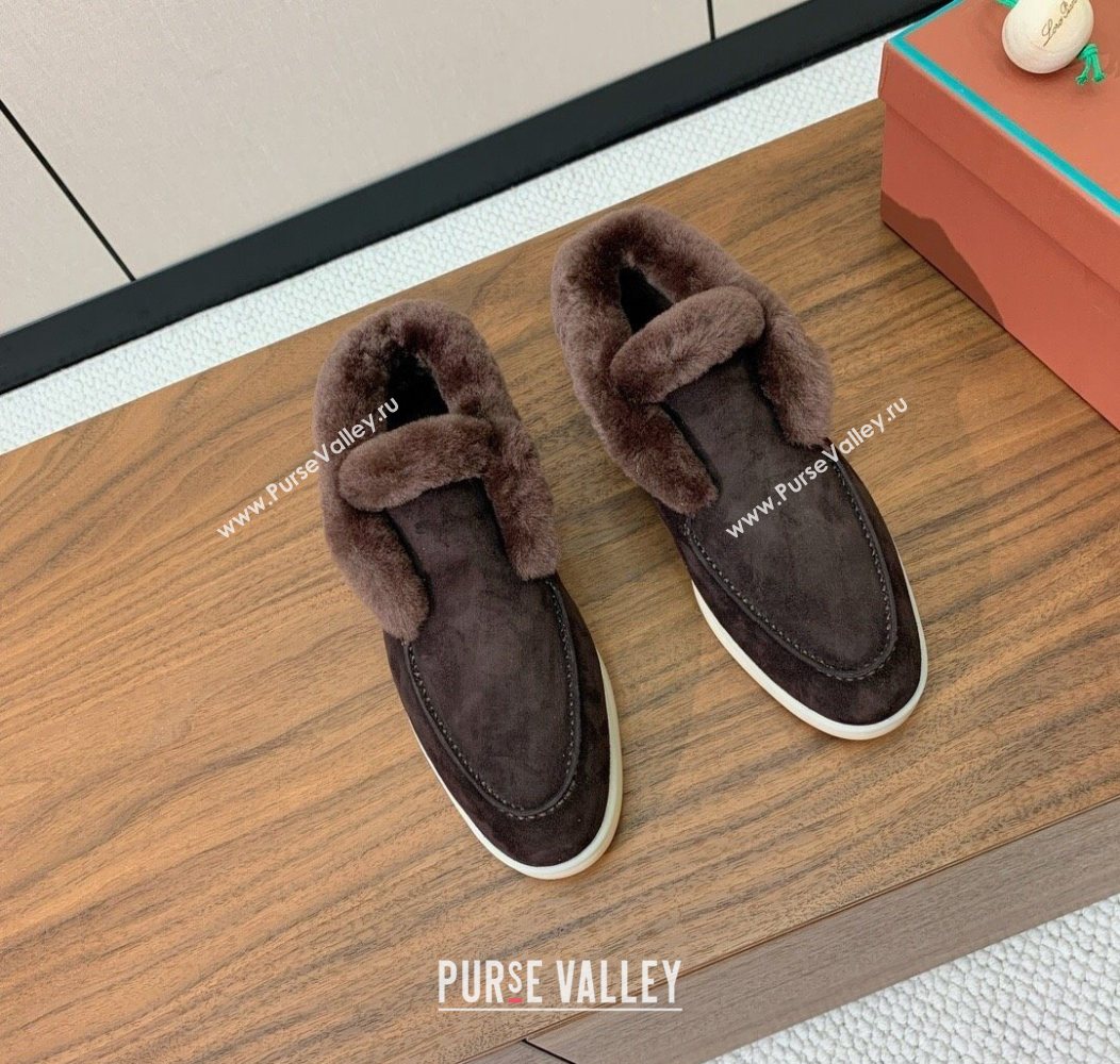 Loro Piana Open Walk Ankle Boots in Suede and Wool Fur Coffee Brown 2025 LP101102 (HH-251211025)