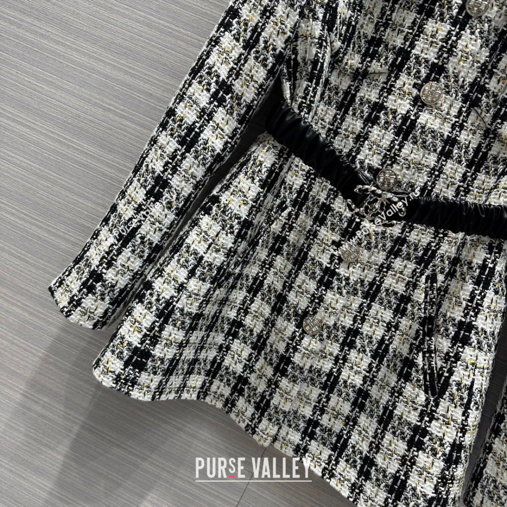 Chanel Tweed Jacket with Belt CH110922 Black/White 2023 (Q-23110922)