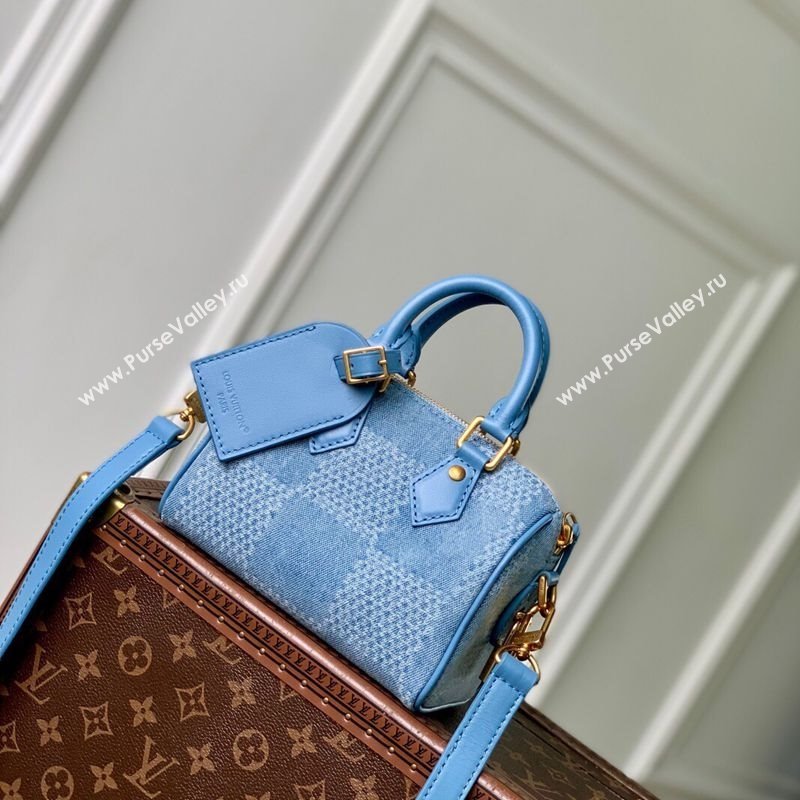 Louis Vuitton Mens Speedy 18 Bandouliere Mini Bag in Blue Damier Denim 3D Canvas N00208 2025 (KI-2508110021)