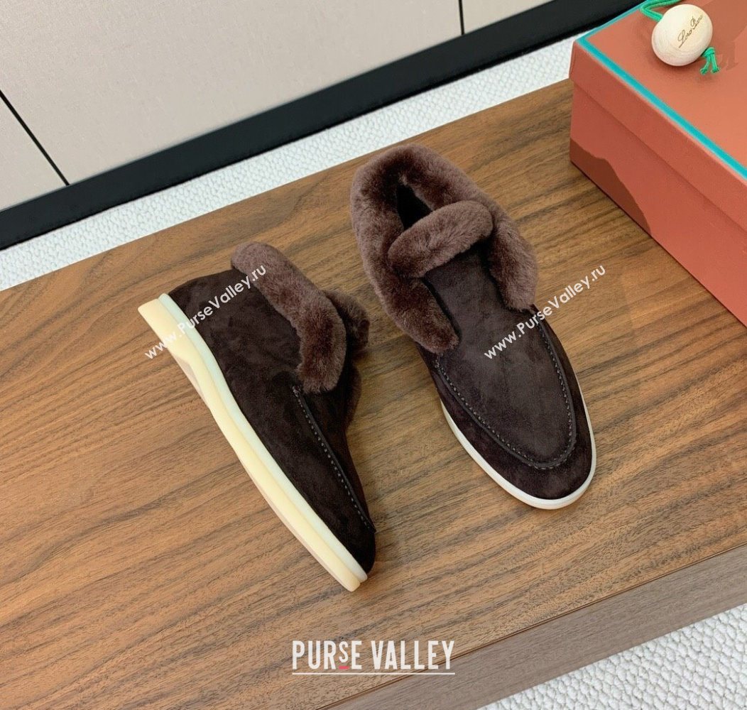 Loro Piana Open Walk Ankle Boots in Suede and Wool Fur Coffee Brown 2025 LP101102 (HH-251211025)